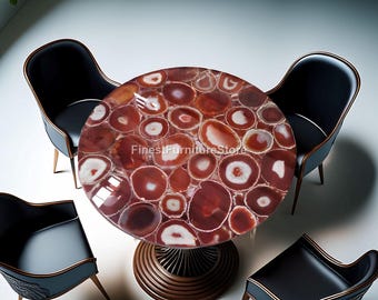 Red Agate Geode Dining Table | Luxury Semiprecious Stone Centerpiece
