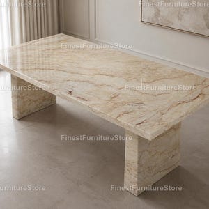 Luxury Beige Marble Dining Table – Rectangular Natural Stone Dining Table Rectangular Marble Dining Table Stone rectangle Dining Table