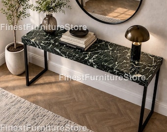 Tavolo in marmo verde ragno, Lussuoso tavolo consolle in marmo verde ragno, Moderno tavolo in marmo verde ragno