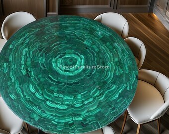 Handmade Malachite Dining Table | Modern Gemstone Inlay Center Table