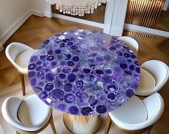 Lujosa mesa de geoda púrpura real, mesa de comedor de resina con rodajas de amatista, mesa de centro de cocina de lujo única, decoración del hogar a medida