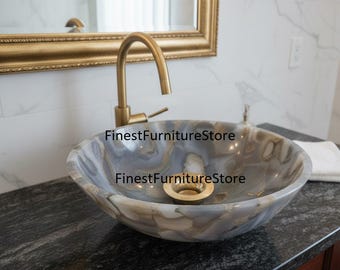 Hand-Carved Lotus Marble Vessel Sink | White Scalloped Bathroom Basin