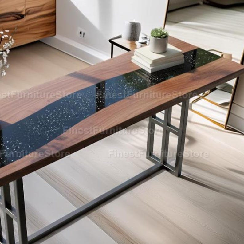 Black Galaxy Epoxy River Console Table | Live Edge Wood Resin Tabletop ...