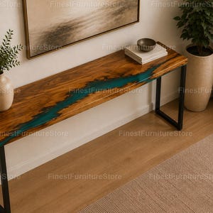 Luxury Walnut Epoxy River Console Table Handmade Live Edge Console Table Modern Epoxy Resin Console Table Custom Walnut Resin Console Table