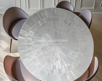 Handmade Mother of Pearl Inlay Round Dining Table | Shell Mosaic