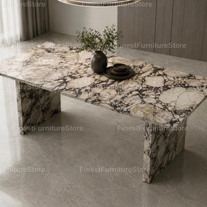 Luxury Marble Dining Table Rectangle | Modern Stone Rectangular Marble Dining Table Calacatta Marble Dining Table | Luxury Rectangle Table |