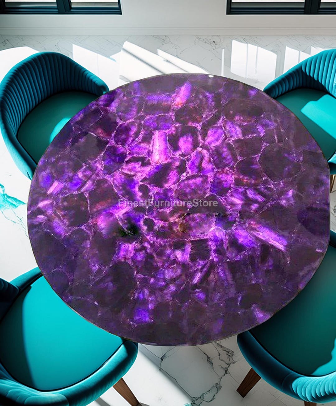 Quartz Inlay Amethyst Geode Round Table Top | Luxury Purple Quartz Inlay - Etsy