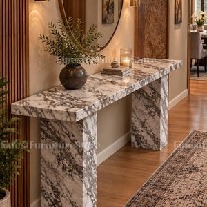 Calacatta Marble Console Table, Waterfall Entryway Furniture, Modern Stone Hallway Table