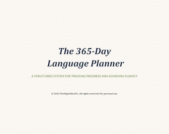 Agenda linguistique 365 jours | Outil de suivi et cahier d'exercices non datés | Suivi mensuel | Fixation d'objectifs | PDF imprimable