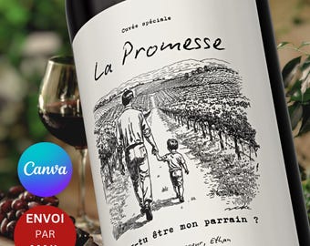 Etiqueta personalizada para botella de vino preguntando al padrino