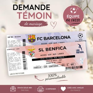 Entrada personalizada para partido de fútbol, equipo a elegir, propuesta de testigo de boda