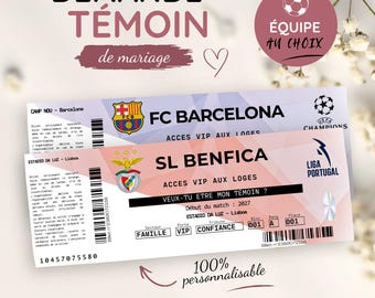 Personalized football match ticket, team of your choice, wedding witness proposal