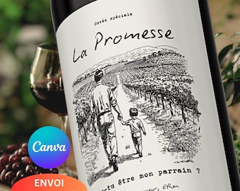 Personalized wine bottle label asking godfather boy