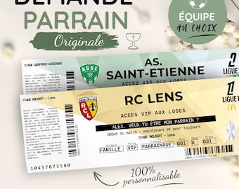Billet de match de foot personnalisé équipe au choix annonce parrain marraine