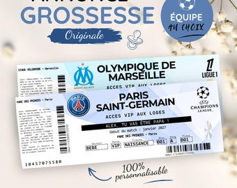 Entrada personalizada para partido de fútbol, regalo digital para anunciar el embarazo