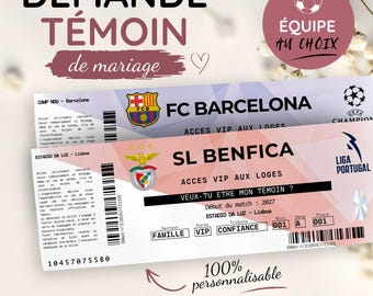 Billet de match de foot personnalisé équipe au choix demande témoin de mariage