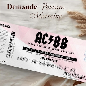 Billet de concert personnalisable annonce demande parrain marraine