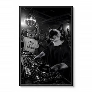 Cat DJ Rave Printable Wall Art | Electronic Music Poster | Fun Bedroom Game Room Decor | Instant Digital Download