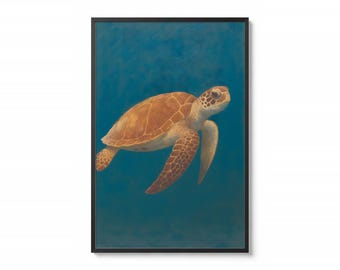 Sea Turtle Print Unframed | Blue Ocean Wall Art | Coastal Bathroom Decor | Nautical Gift