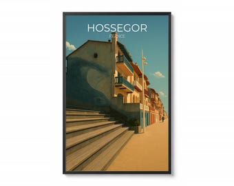 Hossegor Surf Poster | Vintage Coastal Wall Art | French Beach House Decor | Retro France Travel Print | Surfer Gift