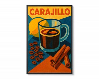 Printable Carajillo Poster | Vintage Spanish Coffee Wall Art | Retro Kitchen Coffee Bar Decor | Instant Download