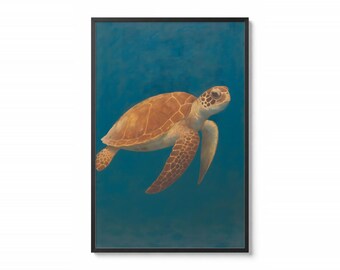Printable Sea Turtle Wall Art | Blue Ocean Digital Download | Coastal Bedroom Decor | Marine Life Print