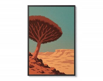 Socotra Printable Wall Art | Minimalist Dragon Blood Tree | Living Room Decor | Botanical Travel Print | Instant Download