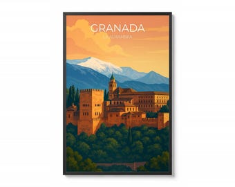 Alhambra Granada Printable Wall Art | Retro Spain Travel Poster Digital Download | Living Room Decor | Andalusia Print