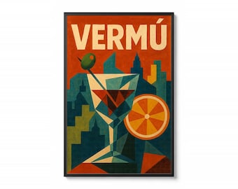 Framed Vermouth Poster | Vintage Spanish Bar Wall Art | Retro Madrid Kitchen Decor | Vermut Print