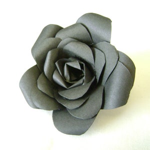 Paper rose pin in black, Paper flower brooch or boutonniere, black flower