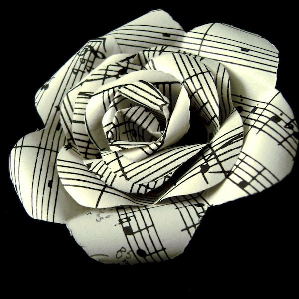 Sheet music paper rose pin, boutonniere, buttonhole, lapel pin, brooch