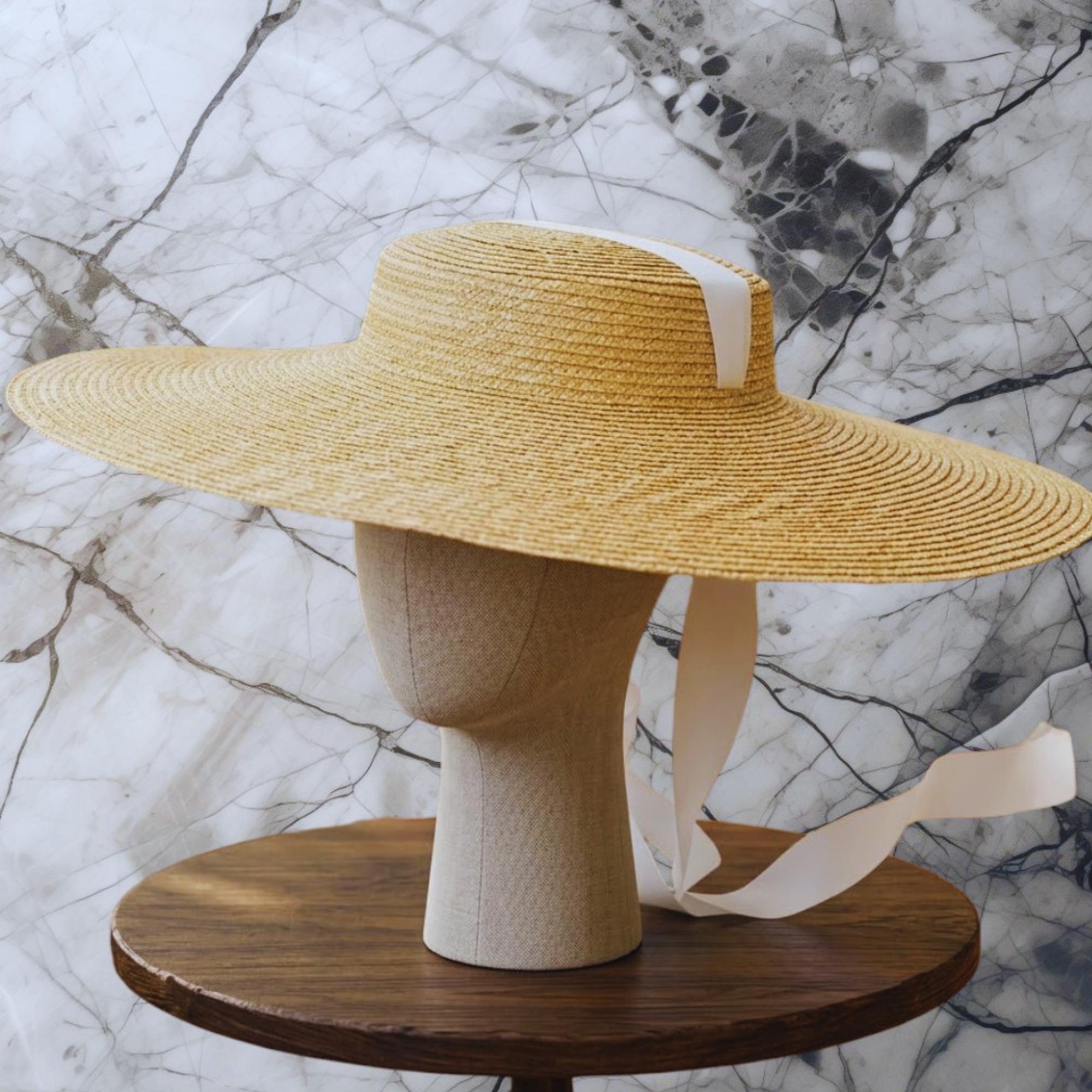 White Wide Brim Straw Hat - Etsy Australia display picture 3
