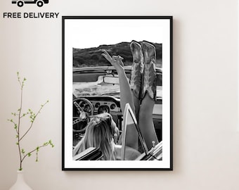 Vintage Girl Cowboy Boots Western Print, Luxury Fashion, Fine Art Photography Wall Art, Museum Quality Print, Classic Black and White Poster