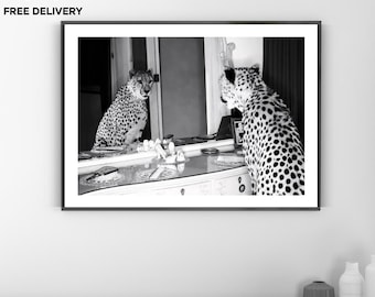 Vintage Leopard Make Up Print, Luxury Fashion, Fine Art Photography Wall Art, Museum Quality Print, Classic Animal Black and White Poster