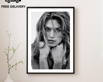 Vintage Cindy Crawford Druck, Mode-Modell Retro Plakat, Feinkunst-Fotografie Wandkunst, Museums-Qualitätsdruck, klassischer Schwarz-Weiß-Druck