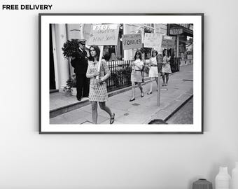 Vintage Feminist Mini Skirt Protest Print, Luxury Fashion, Fine Art Photography Wall Art, Museum Quality, Classic Black and White Poster