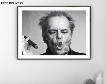Vintage Jack Nicholson Cigar Print, Hollywood Film Actor Poster, Fine Art Photography Wall Art, Museum Quality Classic Black and White Print