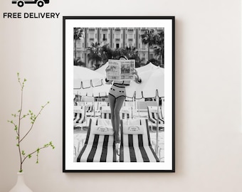 Vintage Woman Reading Newspaper Print, Luxury Fashion, Fine Art Photography Wall Art, Museum Quality Print, Classic Black and White Poster