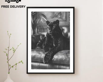 Vintage Leopard Poster Print, Luxury Fashion, Fine Art Photography Wall Art, Museum Quality Print, Classic Animal Black and White Poster