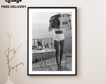 Vintage Woman Reading Newspaper Print, Luxury Fashion, Fine Art Photography Wall Art, Museum Quality Print, Classic Black and White Poster