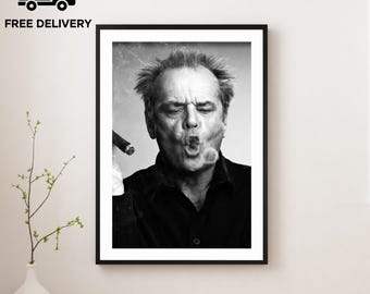 Vintage Jack Nicholson Cigar Print, Hollywood Film Actor Poster, Fine Art Photography Wall Art, Museum Quality Classic Black and White Print