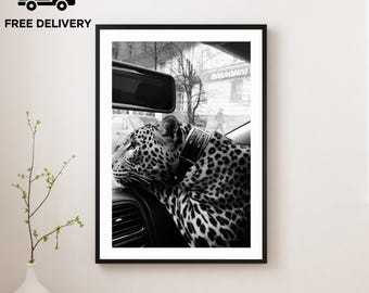 Vintage Leopard Poster Print, Luxury Fashion, Fine Art Photography Wall Art, Museum Quality Print, Classic Animal Black and White Poster