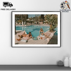 Vintage Pool Backgammon Marbella Spain Print, Photography Prints, High Society Photo Print, Museum Quality Photo Print, Vintage Art Luxury