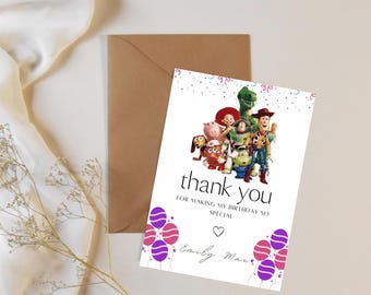 Biglietto di ringraziamento di Toy Story, biglietto di ringraziamento di compleanno di Toy Story, Toy Story, etichetta regalo di Toy Story, biglietto di ringraziamento di Woody di Toy Story, etichetta a tema giocattoli