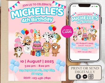Invito di compleanno Bluey, festa Rainbow Daisy (invito digitale)