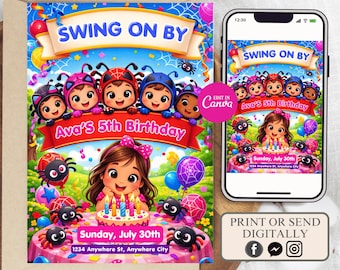 Invito di compleanno modificabile a tema Spider-Girl, invito per la festa di Gwen (download digitale)