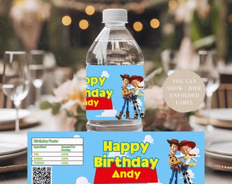 Etichette per bottiglie d'acqua per bambini a tema Toy Story, etichette per bottiglie a tema Toy Story, etichette per bottiglie Woody, invito di compleanno a tema Toy Story, kit Toy Story