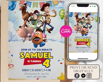 Invito per la festa di compleanno a tema Toy Story modificabile, Invito di compleanno "Due infinito e oltre", Invito di compleanno a tema Toy Story, Festa di compleanno a tema Toy Story