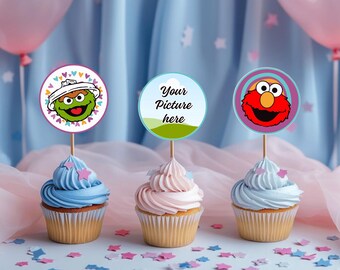 Adesivi digitali circolari dei Muppet di Sesame Street, decorazioni per cupcake di Sesame Street, decorazioni stampabili per cupcake di Elmo e amici, decorazioni per feste di compleanno
