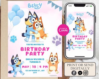 Bluey Birthday Invitation, Editable Bingo Party Invite (Digital Download)